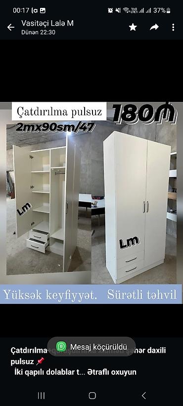 Мебель: *Çatdırılma+quraşdırılma xidməti şəhər daxili pulsuz* 📌 *İki qapılı — 1