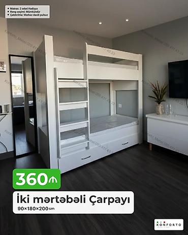 tekli carpayi: İki mərtəbəli çarpayı – 90×180×200 sm - Kompakt və funksional dizayn — 1