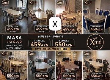 Xmd Mebel – Yemək otağı dəsti - Masa ölçüsü: 1×2 m - Rəng seçimi