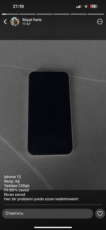 iphone 13 işlənmiş: IPhone 13, 128 GB, Ağ