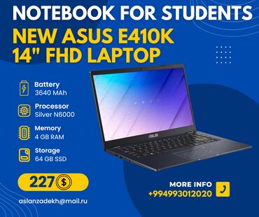 Lenovo: Yeni ASUS 14 ", Intel Pentium, < 128 GB, Ünvandan götürmə, Pulsuz çatdırılma, Ödənişli çatdırılma