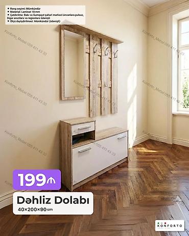 Мебель: Dəhliz dolabı – 40×200×90 sm - Komplekt: asılqan panelləri (4 ədəd — 1