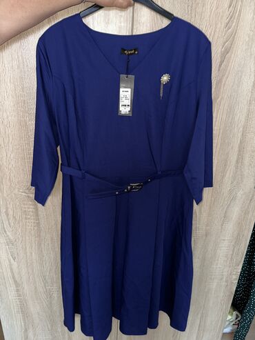 длинное синие платье: Повседневное платье, Лето, Длинная модель, Хлопок, Прямое, 3XL (EU 46), 4XL (EU 48)