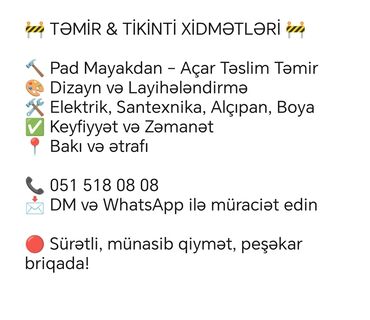Пошив и ремонт одежды: Təmir və Tikinti Xidmətləri - Pad mayakdan “açar təslim” təmir -