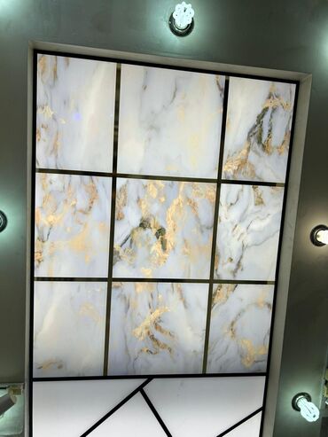 Asma tavanlar: LED işıqlı dekorativ tavan panelləri – mərmər teksturalı və geometrik — 3