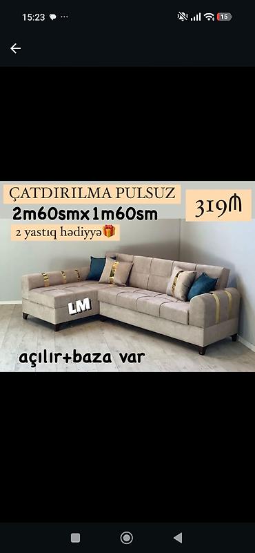 L formalı yumşaq künc divan - Ölçü: 2 m 60 sm x 1 m 60 sm - Mexanizm