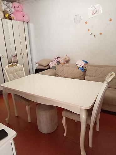 Mebel: Qonaq otağı üçün, İşlənmiş, Açılan, Dördbucaq masa, 6 stul — 5