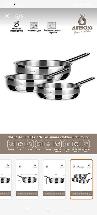 Qab-qacaq və mətbəx ləvazimatları: Tava, rəng - Gümüşü, Paslanmayan polad, Türkiyə — 2