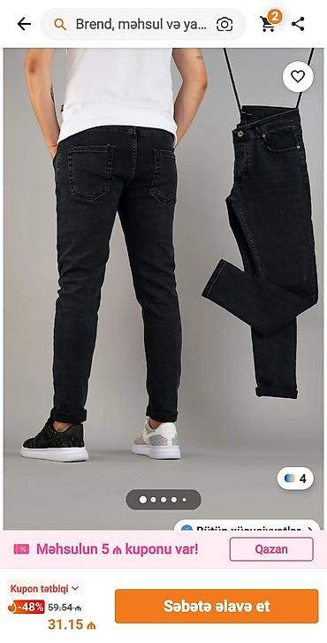 Kişi geyimləri: Kişi şalvarı – qara rəng, slim/skinny kəsim. - Material: elastik — 3