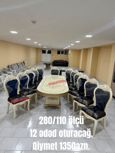 Masa və oturacaq dəstləri: Qonaq otağı üçün, Yeni, Açılmayan, Dördbucaq masa, 6 stul — 28