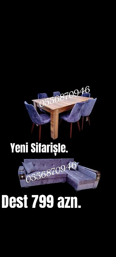 taxta stullar: Yeni sifarişlə hazırlanmış mebel dəstləri Tərkib: - Yumşaq parça ilə — 6