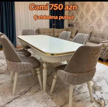 Masa və oturacaq dəstləri: Qonaq otağı üçün, Yeni, Açılmayan, Dördbucaq masa, 6 stul — 19