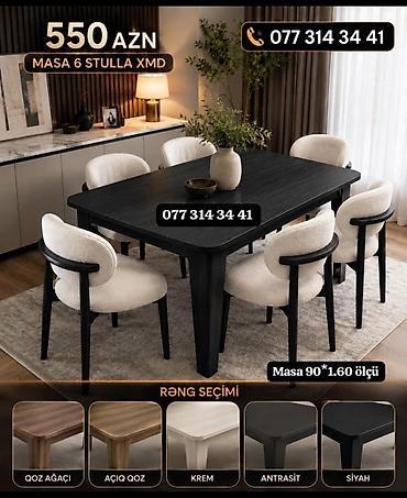 taxda stolpa: Yemək otağı dəsti – Masa + 6 stul - Ölçü: masa 90×160 sm - Komplekt — 6