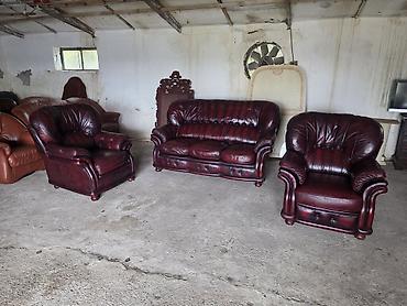 Stilske garniture: Kožni garnitura – bordo - Sastav: trosed sa tri jastuka za sedenje + — 9