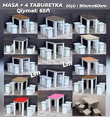 balkonlar: Məhsul: Masa + 4 taburetka dəsti Ölçü: 90 sm x 60 sm Qiymət: 65 ₼ — 1