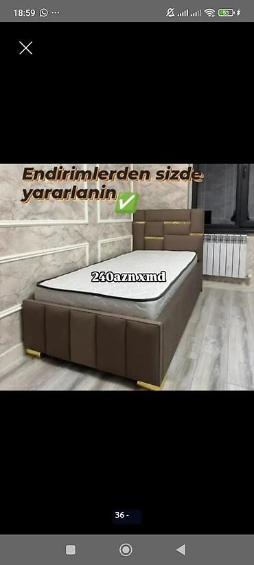 Çarpayılar: Müasir tək nəfərlik çarpayı və döşək dəsti - Yumşaq parça ilə — 1