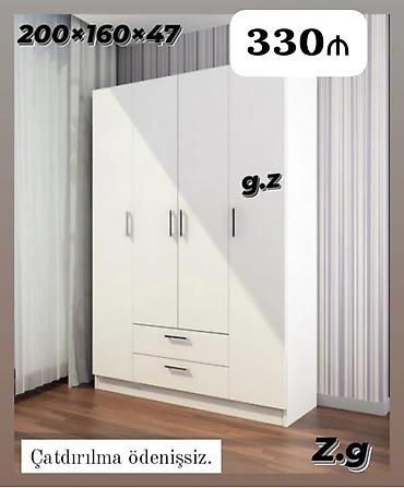 metal dolab: Ağ rəngli 4 qapılı paltar dolabı. Ölçülər: 200×160×47 sm. İki ədəd alt — 1