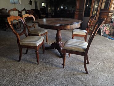 Setovi stolova i stolica: Antikni trpezarijski set – sto i 4 stolice - Materijal: puno drvo — 9