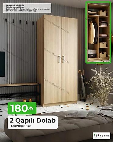 Dolablar: 2 qapılı dolab – 47×200×90 sm - Material: 18 mm laminat - Rəng — 1