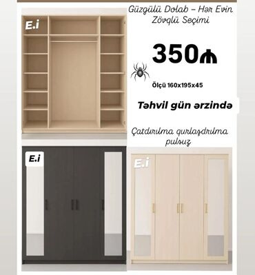 Yataq otağı dəstləri: Yeni, Düz dolab, Qarderob, paltar dolabı