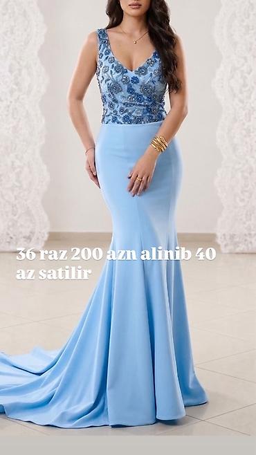 das sekilleri: Mavi rəngli uzun ziyafət geyimi - Ölçü: 36 razmer (şəkildə — 1