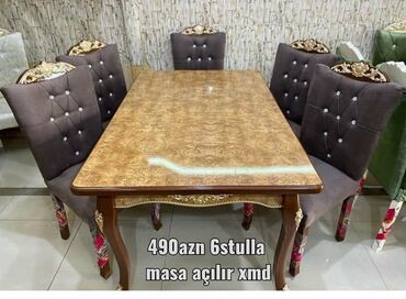 Qonaq otağı üçün, Yeni, Açılan, Dördbucaq masa, 6 stul