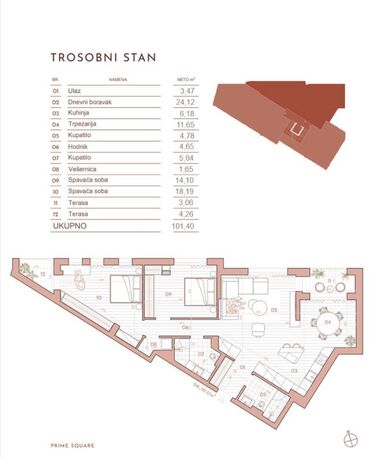 Prodaja stanova: 3 sobe, 101 kv. m, 5 sprat — 2
