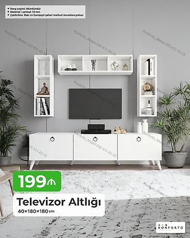 qab rəfi: Televizor altlığı və divar rəfləri dəsti - Ölçü: 40×180×180 sm - — 1