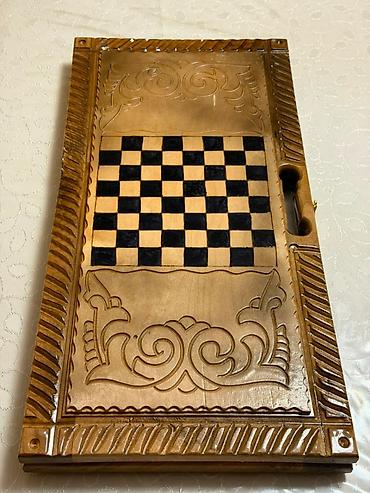 bilyard stolu: Əl oyma taxtadan nərd-şahmat dəsti - Material: keyfiyyətli bərk ağac — 3