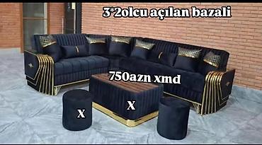 Комплекты диванов и столов: Künc divan dəsti – 3×2 ölçü, açılan-bazalı model - L şəklində künc — 3