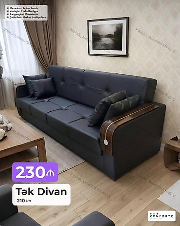 Tək Divan – 210 sm - Mexanizm: Açılan, bazalı (yataq funksiyası və