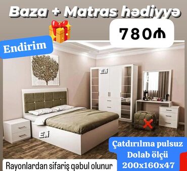 yataq desti ikinci əl: *Yataq dəsti 780Azn🎁Baza + Matras hədiyyə🎁* ✔️Rəng seçimi var ✔️ Ölçü