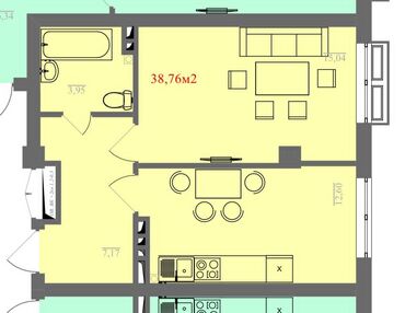тоголок молдо фрунзе: 1 комната, 39 м², Элитка, 2 этаж, ПСО (под самоотделку)