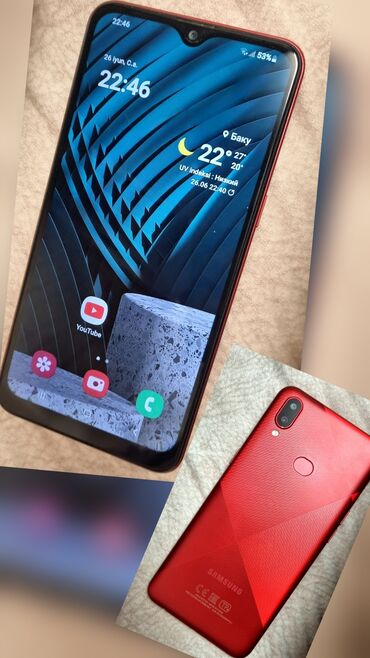 flash kart qiymeti: Samsung A10e, 2 GB, rəng - Qırmızı, Sensor, Barmaq izi, İki sim kartlı