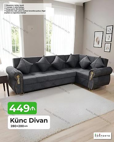 kreditle kunc divanlar: Künc divan – 280×200 sm - Mexanizm: açılan, bazalı (yataq funksiyalı — 1