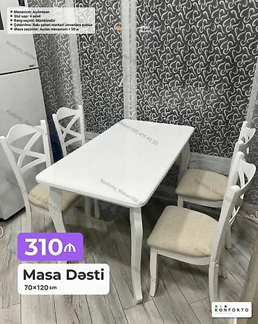 Məhsul: Masa Dəsti - Ölçü: 70×120 sm - Komplekt: 1 ədəd masa + 4 ədəd