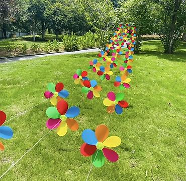 deco mesh: Вертушка-гирлянда «Радужные цветы» для улицы и декора - Яркая цепочка — 6