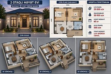 seyf demir qapi: 2 otaqlı həyət evi – 8x8 planla tikinti xidməti Ümumi ev sahəsi: 64 — 3