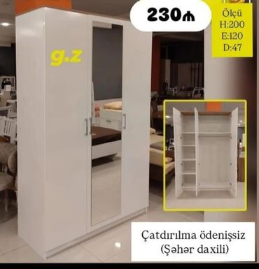 Sifarişlə mebel: Yeni, 3 qapılı Düz dolab, Şifonyer