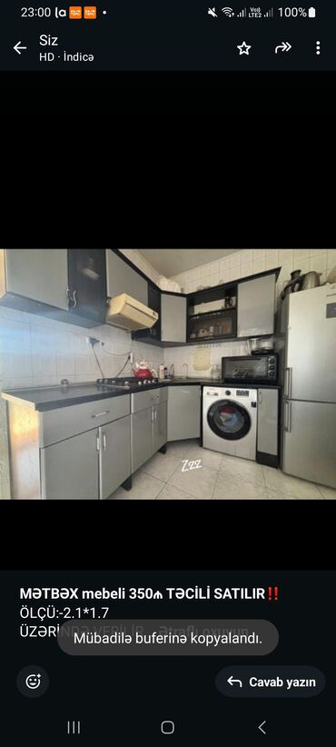 Mətbəx mebeli: *MƏTBƏX mebeli 350₼ TƏCİLİ SATILIR*‼️ ÖLÇÜ:-2.1*1.7 ÜZƏRİNDƏ
