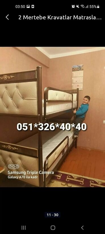 İkimərtəbəli uşaq çarpayıları: Oğlan və qız üçün, Yeni, Çarpayı, Matras ilə, Siyirməsiz, Dəmir — 3