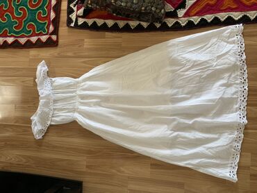 платье белое: Повседневное платье, Лето, Длинная модель, Крестьянка