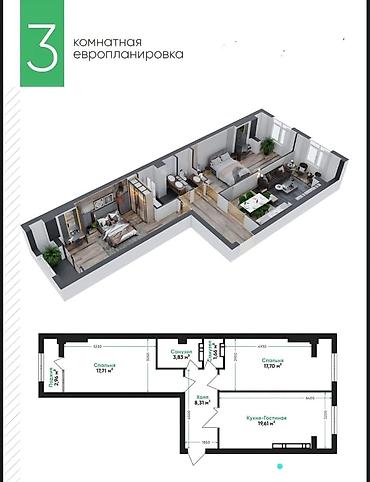 Продажа квартир: 3 комнаты, 70 м², Тунгуч мкр Элитка, 8 этаж, ПСО (под самоотделку) — 1