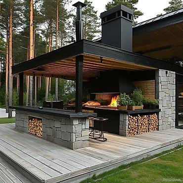 Садовая мебель: Уличные кухни/беседки под навесом в современном стиле делаем — 7