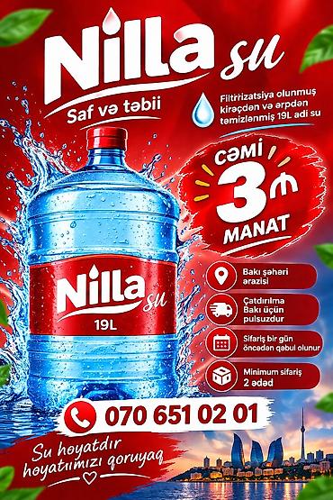 seyflər: Nilla su – Saf və təbii, filtirizasiyadan keçmiş, kirəc və ərpdən — 1