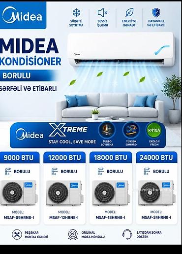 kondisioner su ile: Kondisioner Midea, Yeni, 30-35 kv. m, Split sistem, Kredit var, Ödənişli quraşdırma — 1