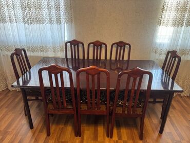 islenmis stol stul destleri: Qonaq otağı üçün, İşlənmiş, Açılmayan, Dördbucaq masa, 8 stul