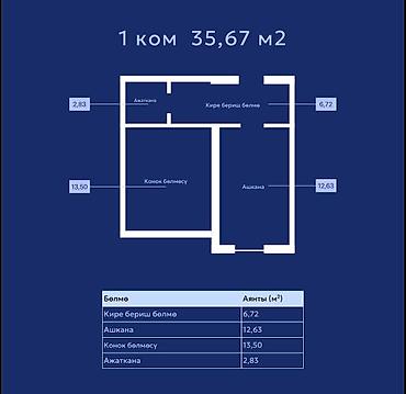 67: 1 комната, 35 м², Достук с. Элитка, 4 этаж — 4