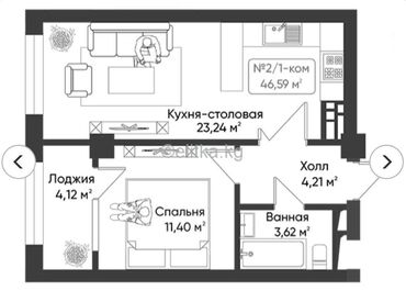 Продажа квартир: 1 комната, 46 м², Элитка, 8 этаж, ПСО (под самоотделку)