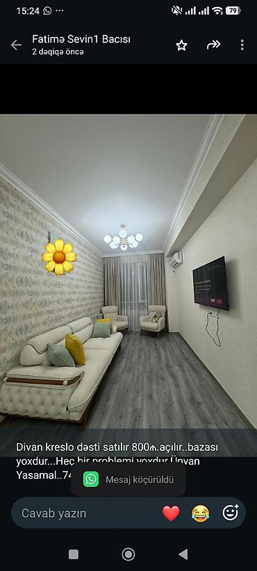 Divan kreslo dəsti satılır 800₼.açılır. bazası yoxdur. Heç bir